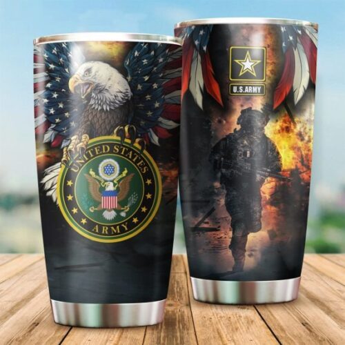 US Veteran Army Green Stainless Steel Tumbler