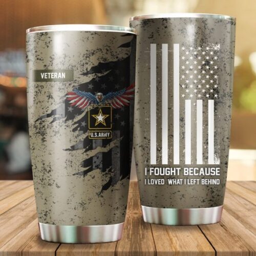 US VETERAN ARMY GREEN STAINLESS STEEL TUMBLER PROUD MILITARY