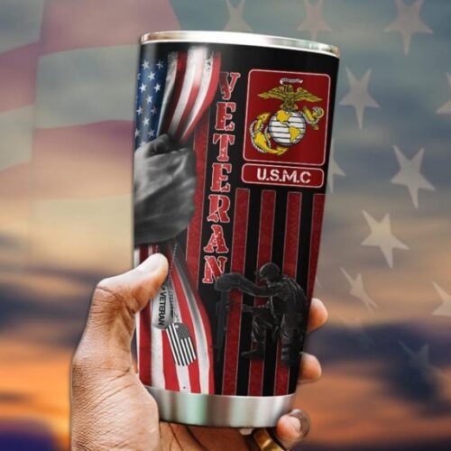 VETERAN US ARMY IN MY HEART BW STAINLESS STEEL TUMBLER PROUD MILITARY