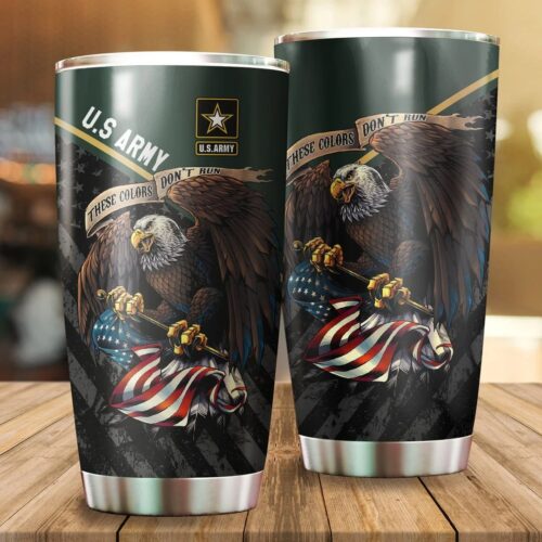 US VETERAN ARMY GREEN STAINLESS STEEL TUMBLER PROUD MILITARY