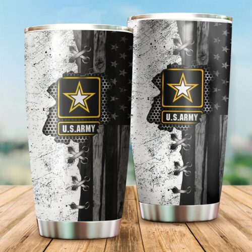 VETERAN US ARMY IN MY HEART BW STAINLESS STEEL TUMBLER PROUD MILITARY