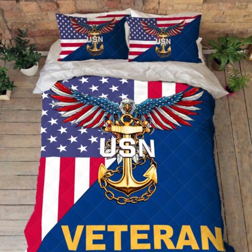 US Navy Bedding U.S. Navy E-8 Senior Chief Petty Officer American Eagle Veteran Quilt Bedding Set