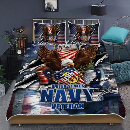 United States Navy Veteran Proudly Served Quilt Bedding Set