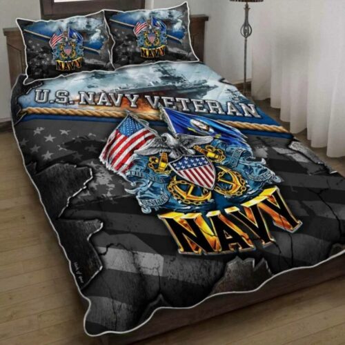 United States Navy Veteran Proudly Served Quilt Bedding Set