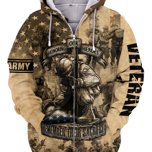 ARMY VETERAN NTD-2410-AM-ED Premium Microfleece Zip Hoodie