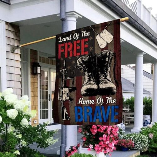 Home Of The Free Because Of The Brave Brother Combat Boot Gun Veteran Flag