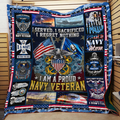 I Am A Proud Navy Veteran Quilt Blanket HBLVTRQI02