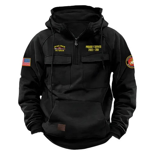 New Release! Personalized Gift Iraq War Veteran U.S. Marine Corps Tactical Quarter Zip Hoodie BLVTR230524A04MC