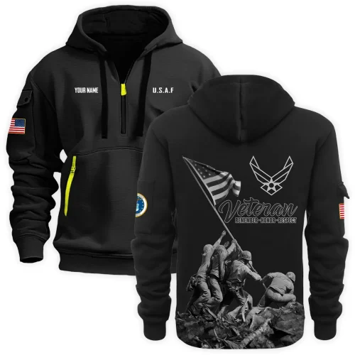 New Release Personalized Name U.S. Air Force Veteran Hoodie Half Zipper HBLVTR090424A02AF