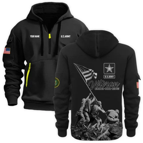 New Release Personalized Name U.S. Army Veteran Hoodie Half Zipper HBLVTR090424A02AM