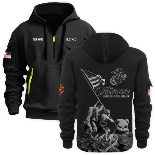 New Release Personalized Name U.S. Marine Corps Veteran Hoodie Half Zipper HBLVTR090424A02MC