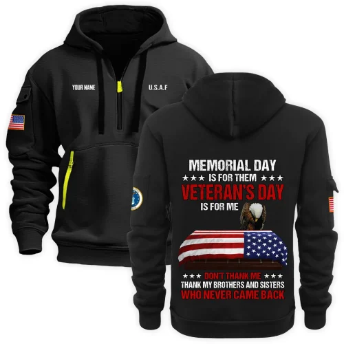 New Release Personalized Name U.S. Air Force Veteran Hoodie Half Zipper HBLVTR090424A03AF