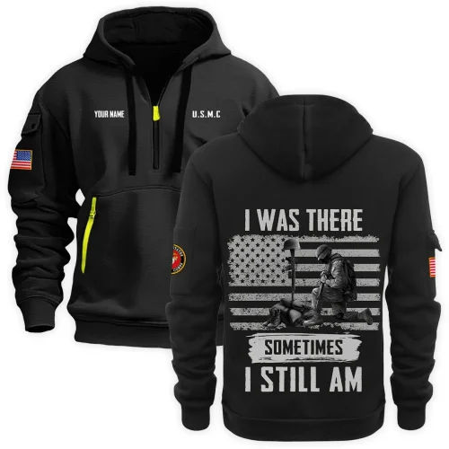 New Release Personalized Name U.S. Marine Corps Veteran Hoodie Half Zipper HBLVTR090424A04MC