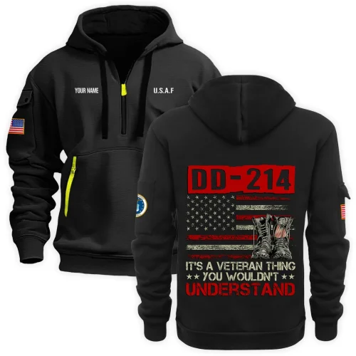 New Release Personalized Name U.S. Air Force Veteran Hoodie Half Zipper HBLVTR100424A02AF