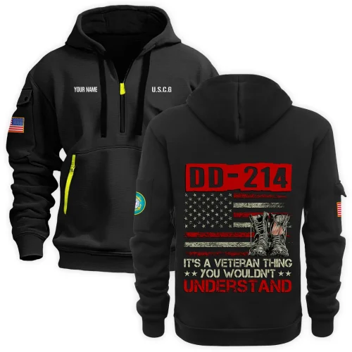 New Release Personalized Name U.S. Coast Guard Veteran Hoodie Half Zipper HBLVTR100424A02CG