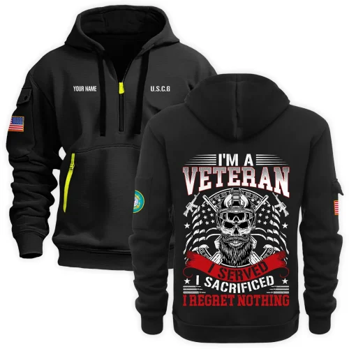 New Release Personalized Name U.S. Coast Guard Veteran Hoodie Half Zipper HBLVTR100424A03CG