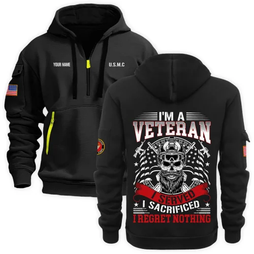 New Release Personalized Name U.S. Marine Corps Veteran Hoodie Half Zipper HBLVTR100424A03MC