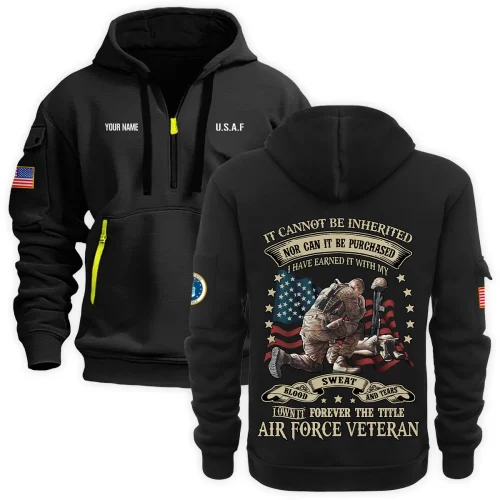 New Release Personalized Name U.S. Air Force Veteran Hoodie Half Zipper HBLVTR100424A04AF