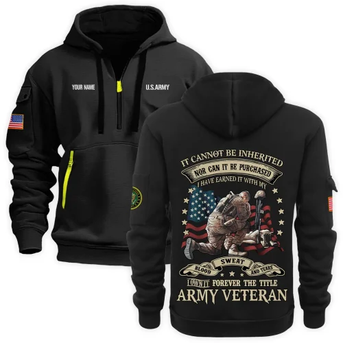 New Release Personalized Name U.S. Army Veteran Hoodie Half Zipper HBLVTR100424A04AM