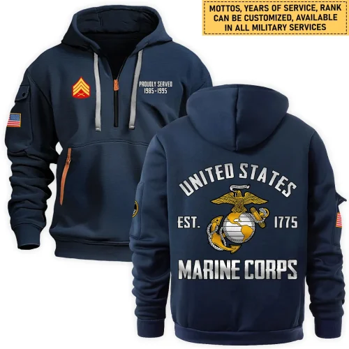 Personalized Gift Proudly Served Established U.S. Marine Corps Fashion Hoodie Half Zipper BLVTR060824A1MC