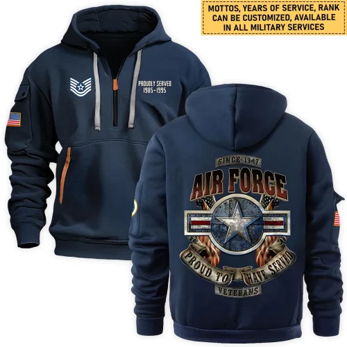 Personalized Gift Proudly Served Established U.S. Air Force Fashion Hoodie Half Zipper BLVTR060824A1AF