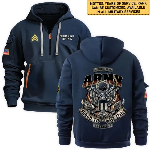 Personalized Gift Proudly Served Established U.S. Army Fashion Hoodie Half Zipper BLVTR060824A1AM