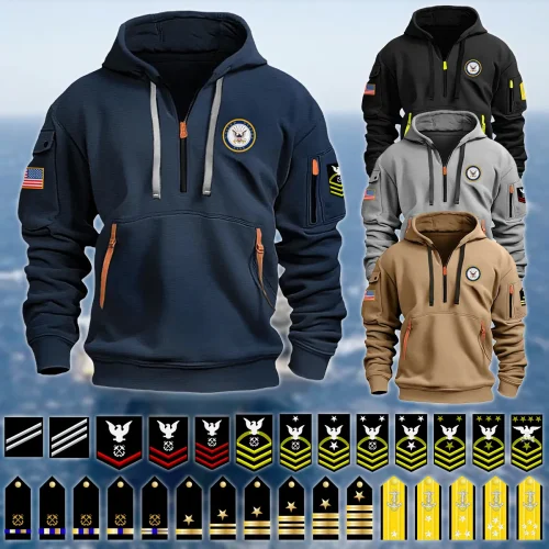 New Release Personalized U.S. Navy Ranking Fashion Hoodie Half Zipper BLRANKNV1CPO