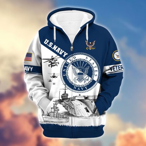 Premium Proudly Served US NAVY Zip Hoodie, Gifts For US Veterans, Gifts For Veterans Day