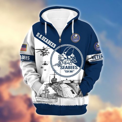 Premium Proudly Served US SEABEE Zip Hoodie, Gifts For US Veterans, Gifts For Veterans Day