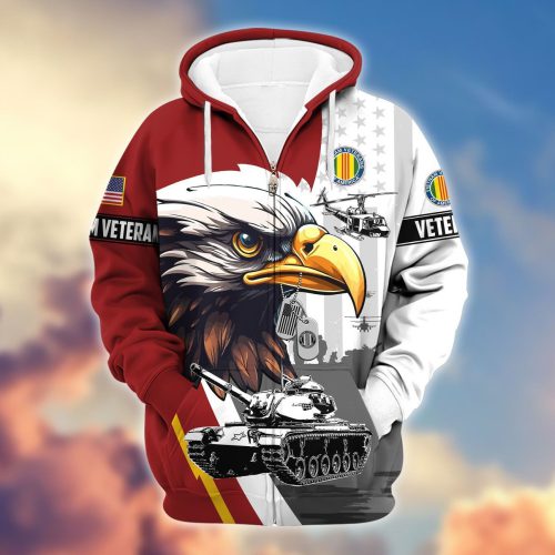 Premium Proudly Served VIETNAM VETERAN Zip Hoodie, Gifts For US Veterans, Gifts For Veterans Day