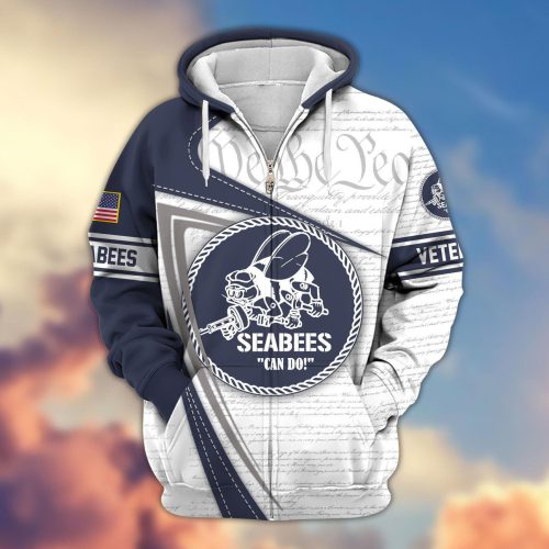 Premium Proudly Served US SEABEE Zip Hoodie, Gifts For US Veterans, Gifts For Veterans Day