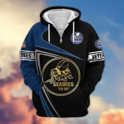 Premium Proudly Served US SEABEE Zip Hoodie, Gifts For US Veterans, Gifts For Veterans Day