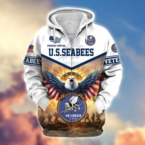 Premium Proudly Served US SEABEE Zip Hoodie, Gifts For US Veterans, Gifts For Veterans Day