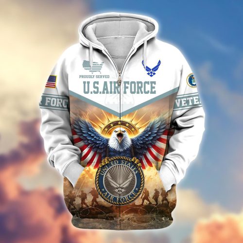 Premium Proudly Served US AIR FORCE Zip Hoodie, Gifts For US Veterans, Gifts For Veterans Day