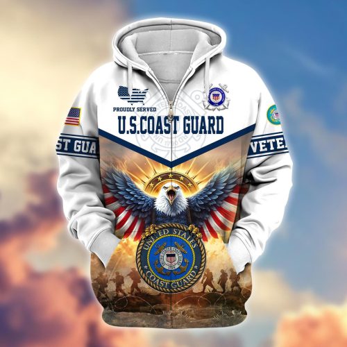 Premium Proudly Served US COAST GUARD Zip Hoodie, Gifts For US Veterans, Gifts For Veterans Day