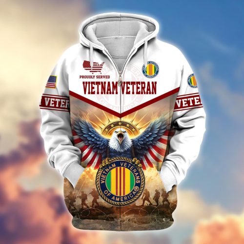 Premium Proudly Served VIETNAM VETERAN Zip Hoodie, Gifts For US Veterans, Gifts For Veterans Day