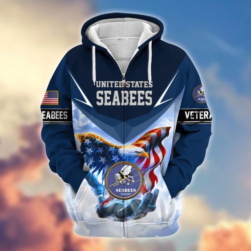 Premium Proudly Served US SEABEE Zip Hoodie, Gifts For US Veterans, Gifts For Veterans Day