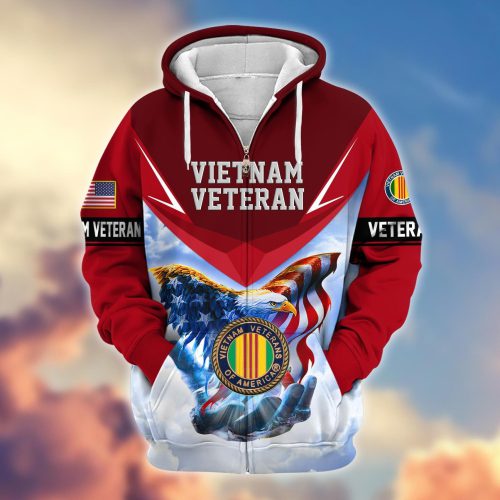 Premium Proudly Served VIETNAM VETERAN Zip Hoodie, Gifts For US Veterans, Gifts For Veterans Day