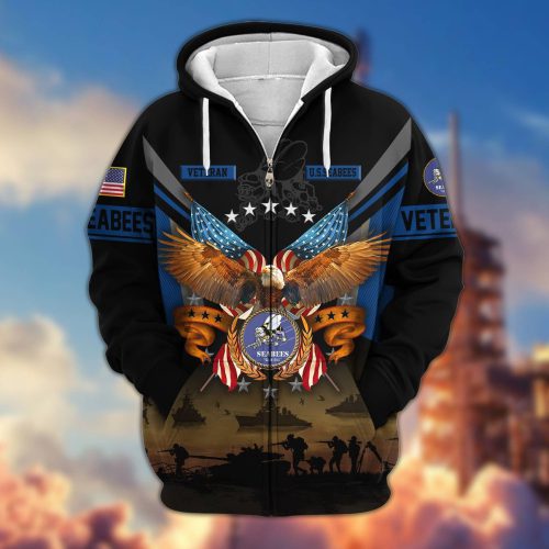 Premium Proudly Served US SEABEE Zip Hoodie, Gifts For US Veterans, Gifts For Veterans Day