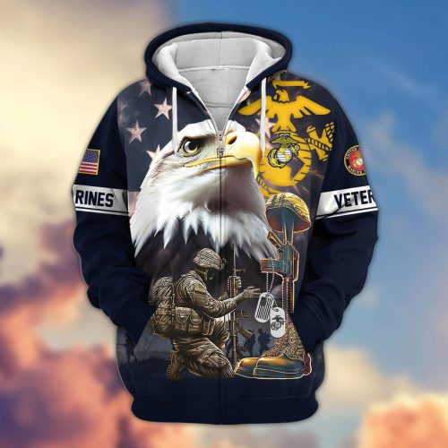 Premium Proudly Served US MARINES Zip Hoodie, Gifts For US Veterans, Gifts For Veterans Day