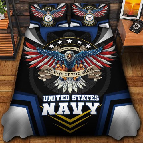 Premium US Navy Veterans Quilt Bedding Set, Gifts For US Veterans, Gifts For Veterans Day