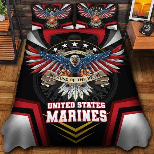 Premium US Marines Veterans Quilt Bedding Set, Gifts For US Veterans, Gifts For Veterans Day