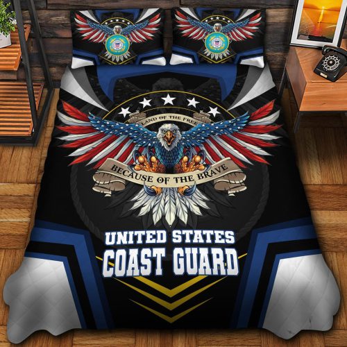 Premium US Coast Guard Veterans Quilt Bedding Set, Gifts For US Veterans, Gifts For Veterans Day