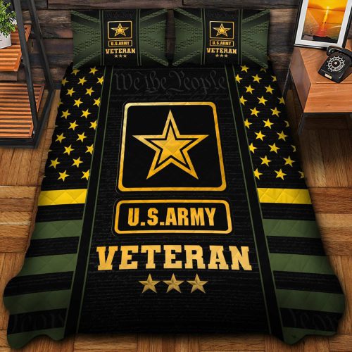 Premium US Army Veterans Quilt Bedding Set, Gifts For US Veterans, Gifts For Veterans Day