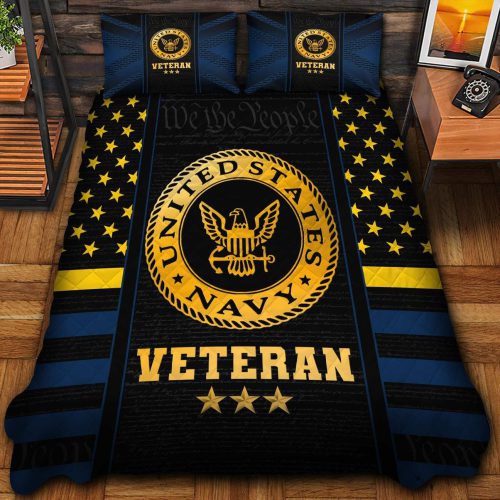 Premium US Navy Veterans Quilt Bedding Set, Gifts For US Veterans, Gifts For Veterans Day