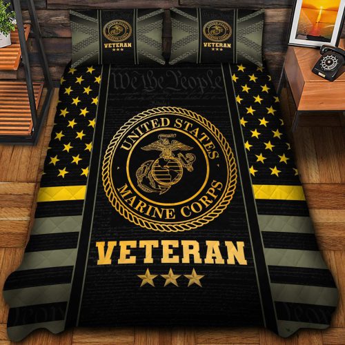 Premium US Marines Veterans Quilt Bedding Set, Gifts For US Veterans, Gifts For Veterans Day