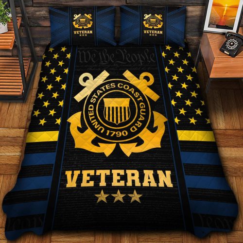 Premium US Coast Guard Veterans Quilt Bedding Set, Gifts For US Veterans, Gifts For Veterans Day