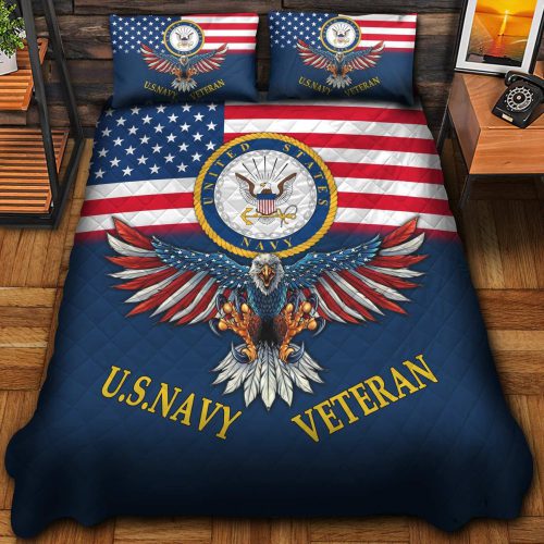 Premium US Navy Veterans Quilt Bedding Set, Gifts For US Veterans, Gifts For Veterans Day