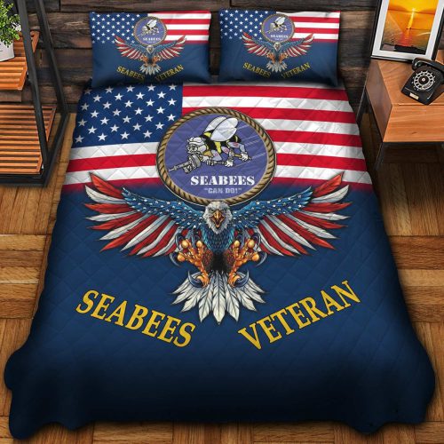 Premium US Seabees Veterans Quilt Bedding Set, Gifts For US Veterans, Gifts For Veterans Day