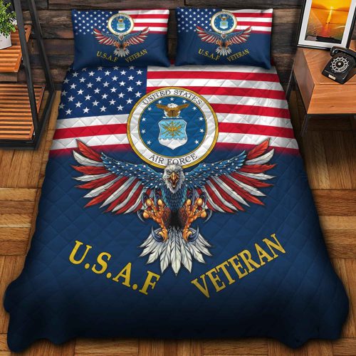 Premium US Air Force Veterans Quilt Bedding Set, Gifts For US Veterans, Gifts For Veterans Day